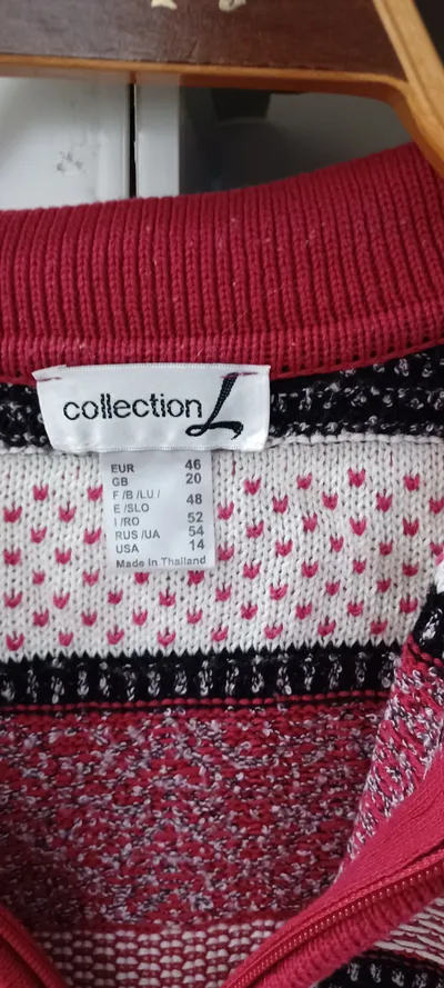 Collection L Damen Pullover Gr. 46 Pink Retro Strick Halbzip Norweger