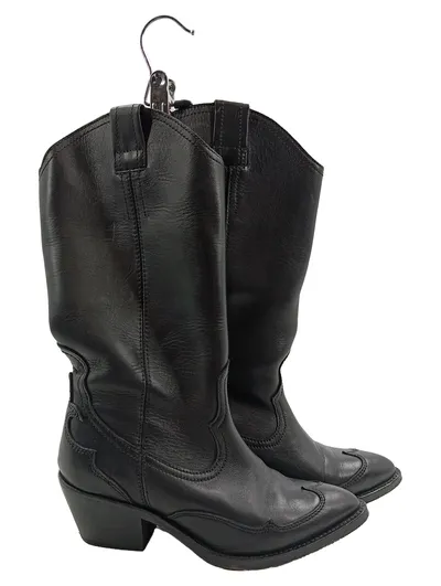 AllSaints Damen Cowboystiefel Leder Schwarz Gr. 36 Vintage Stiefel