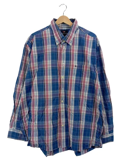 Commander Karohemd Herren 3XL Langarm Blau Kariert Freizeithemd