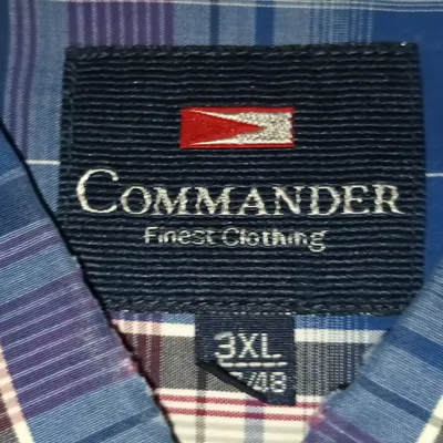 Commander Karohemd Herren 3XL Langarm Blau Kariert Freizeithemd