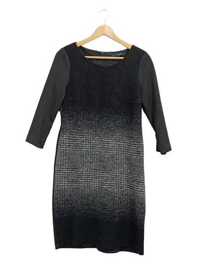 Comma Damen Businesskleid Gr. 36 Schwarz Kariert 3/4-Arm Wolle