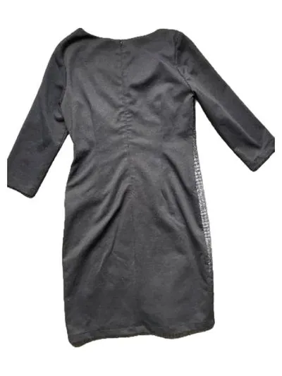 Comma Damen Businesskleid Gr. 36 Schwarz Kariert 3/4-Arm Wolle