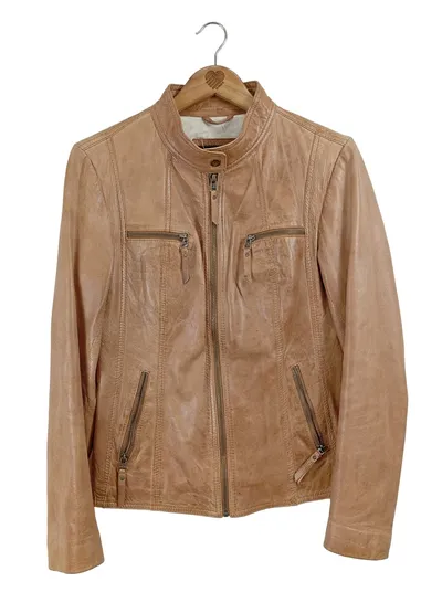 Prato Damen Lederjacke Braun Gr. 38 M Casual Reißverschluss