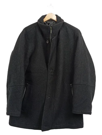 bugatti Herren Wollmantel Jacke Gr. 56 Grau Stehkragen Reißverschluss