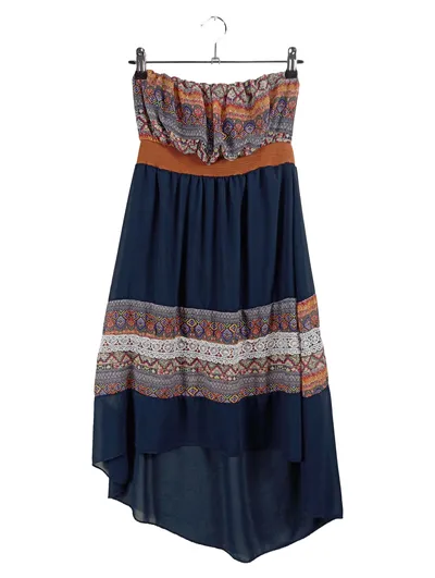 Hailys Damen Sommerkleid Blau Gr. S Boho Ethno Muster Trägerlos Asymmetrisch