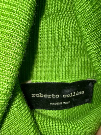 Roberto Collina Damen Pullover Rollkragen Wolle Grün Gr. 36 S Asymmetrisch