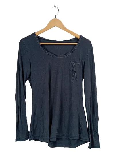 NILE Damen Langarmshirt Grau Gr. 36, S Casual Baumwolle Brusttasche