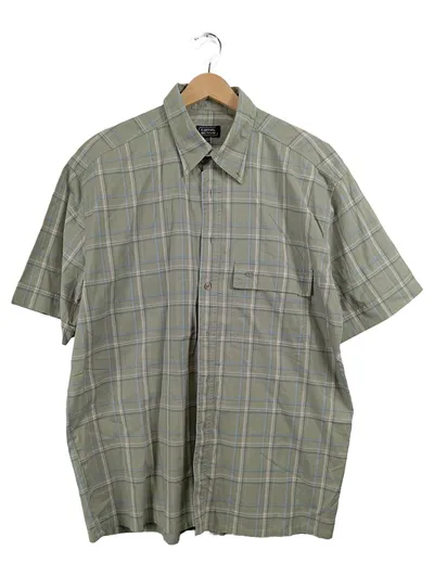 camel active Herren Freizeithemd Kariert Grün Gr. M Kurzarm Baumwolle
