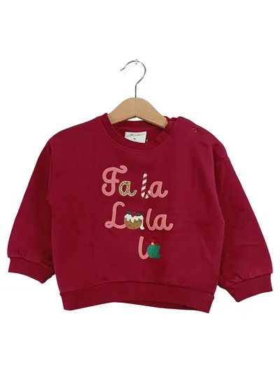 Famy Kinder Weihnachts-Pullover Gr. 86 Rot Fa La La Aufdruck