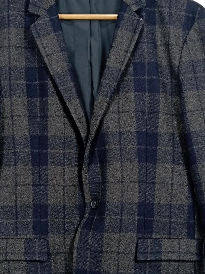 HUGO BOSS Herren Sakko Gr. 50 Kariert Wolle Grau Blau Blazer 3