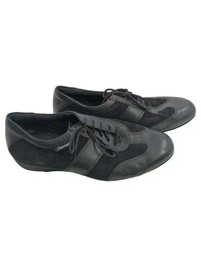 Diamant Damen Sneaker Leder Wildleder Schnürschuhe Schwarz Gr. 42
