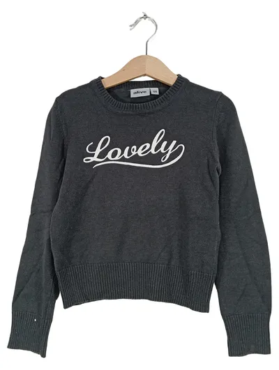 Alive Mädchen Pullover Gr. 128 Grau Lovely Schriftzug Baumwolle