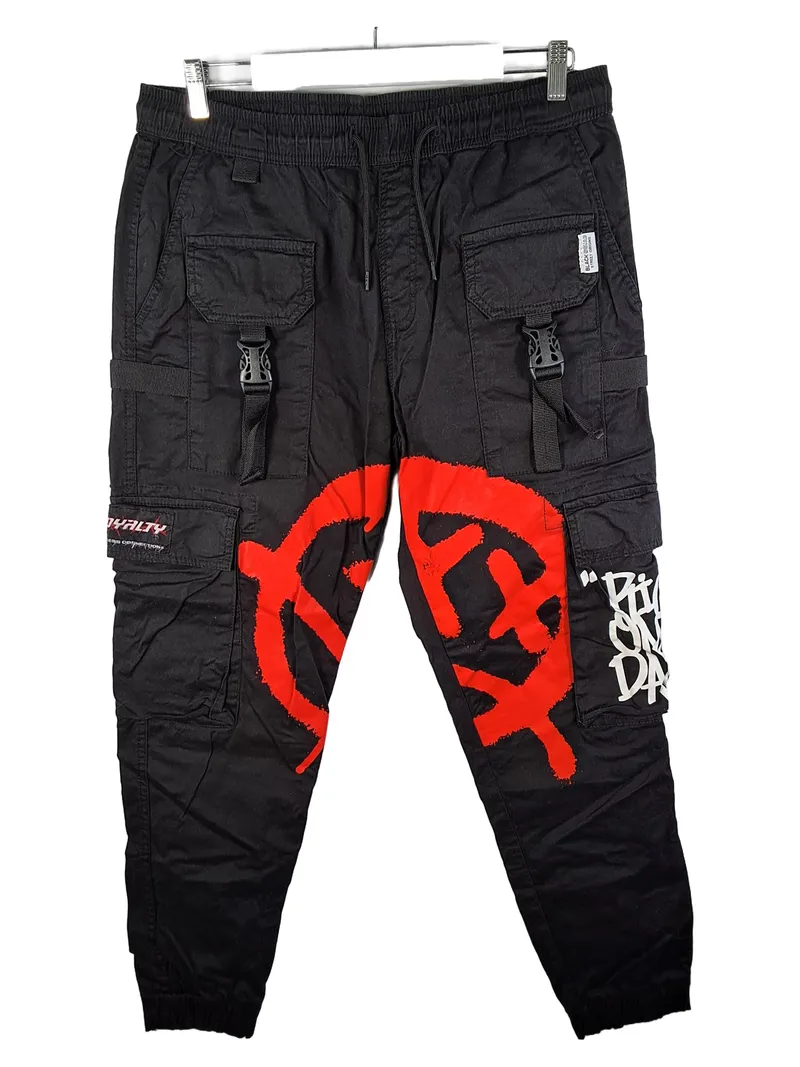 Black Squad Cargohose Herren M Schwarz Streetwear Jogger Print 1