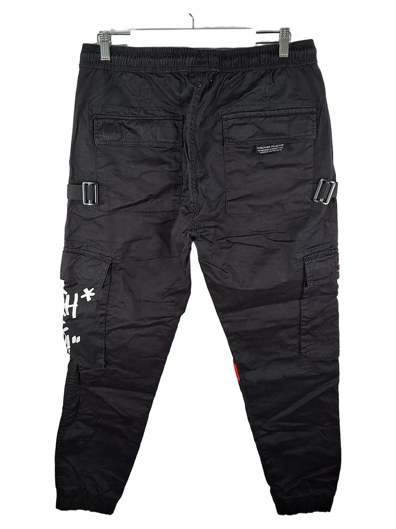 Black Squad Cargohose Herren M Schwarz Streetwear Jogger Print 2