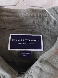 Charles Tyrwhitt Herren Leinenhemd Business Hemd Grün Gr. L Extra Slim Fit 3