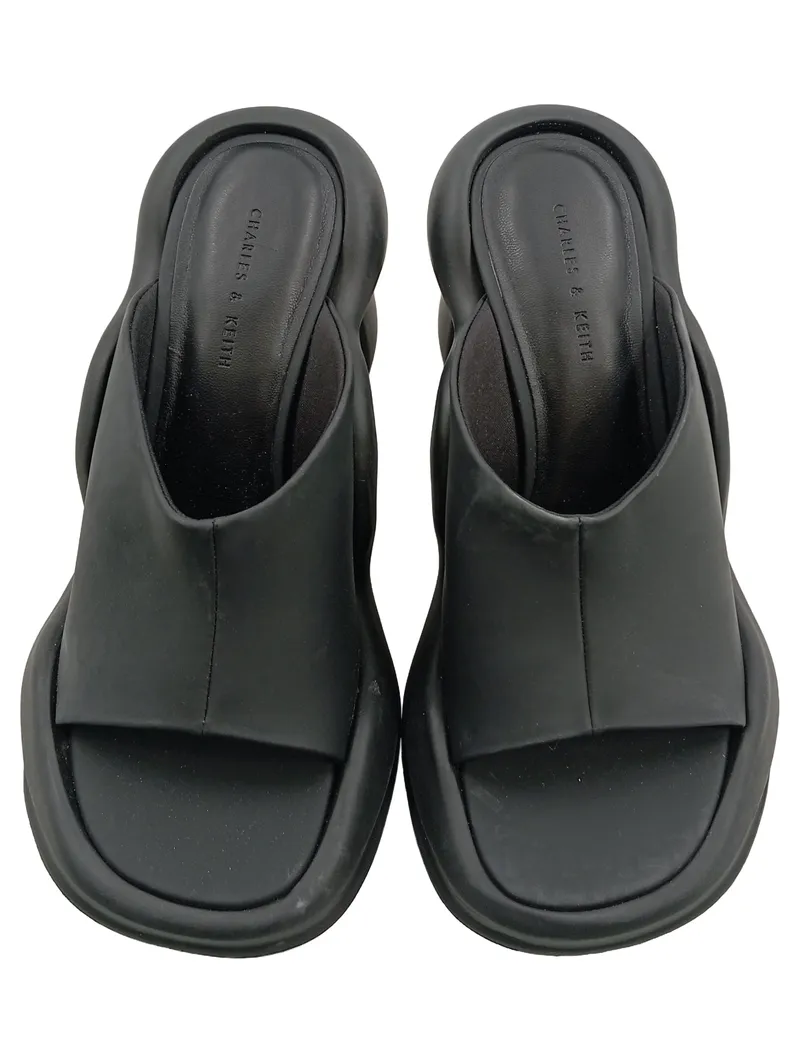 Charles & Keith Pantoletten Damen Schwarz Gr. 36 Chunky Modisch 2