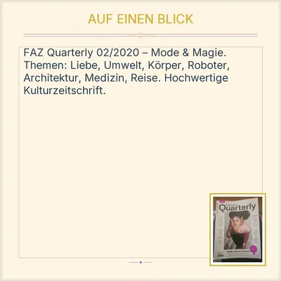 Frankfurter Allgemeine Quarterly 02/2020 Mode & Magie Zeitschrift FAZ