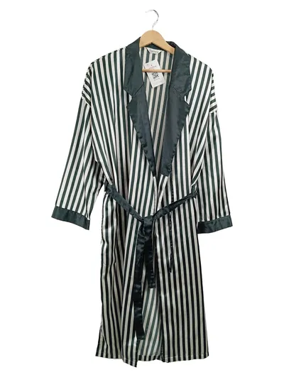 Charmor Morgenmantel Damen Gr. 42 Grün Weiß Gestreift Satin NEU