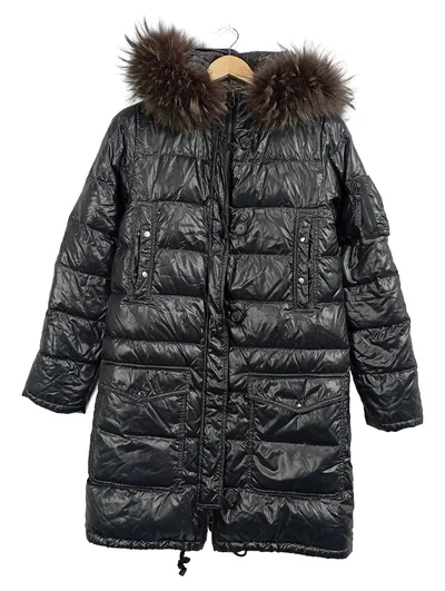 Duvetica Steppmantel Daunenmantel Damen Gr. 42 XL Schwarz Kapuze Fellbesatz