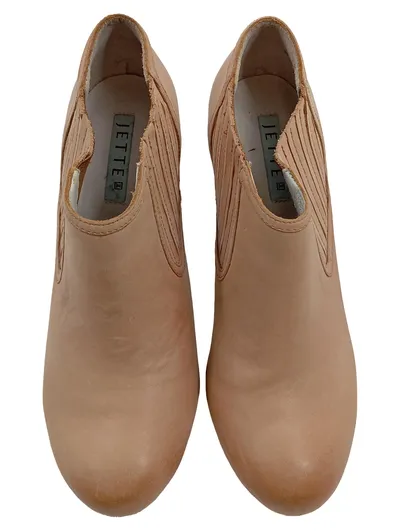 JETTE Stiefeletten Damen Leder Beige Absatzschuhe Gr. 38 Ankle Boots
