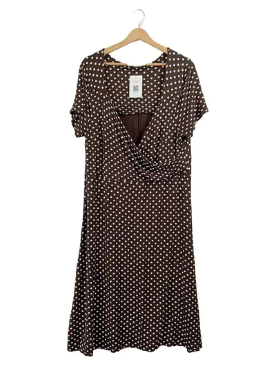 Ambria Damen Kleid Polka Dots Braun Retro Midi XXL Viskose