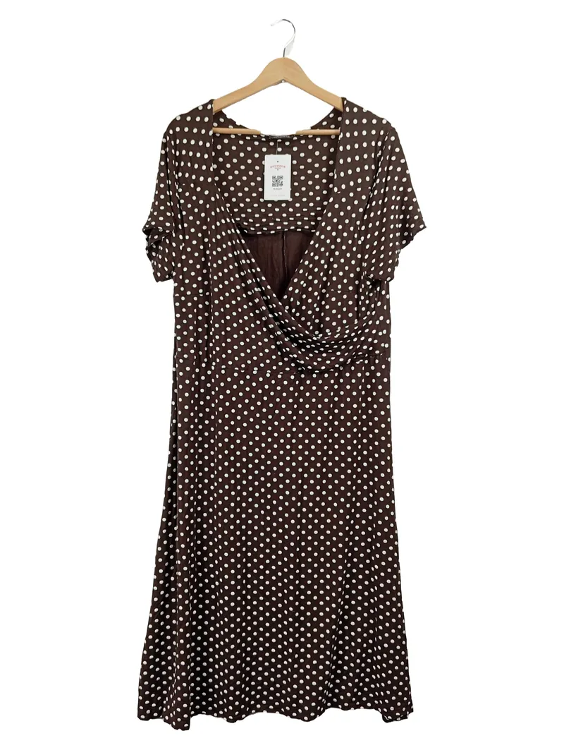 Ambria Damen Kleid Polka Dots Braun Retro Midi XXL Viskose 1