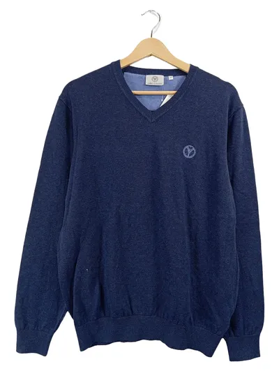 Carlo Colucci Herren Pullover V-Ausschnitt Blau Gr. M Baumwolle Kaschmir