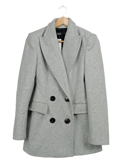 ZARA Damen Blazer Kurzmantel Jacke Grau Meliert Gr. XS 34