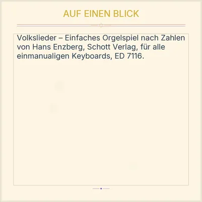 Volkslieder Einfaches Orgelspiel nach Zahlen Hans Enzberg SCHOTT ED7116