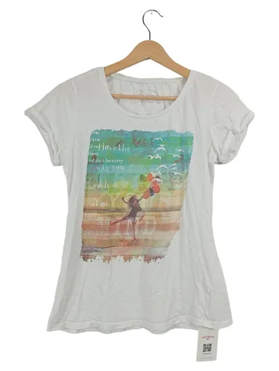 Mavi Damen T-Shirt Print Motiv Mädchen Ballons Weiß Gr. M