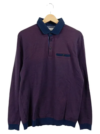 bugatti Herren Pullover Langarmshirt Polo Shirt Gr. M Lila Baumwolle