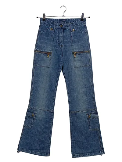 LAMICI Jeans Mädchen Bootcut Cargo Taschen Reißverschluss Blau Gr. 170