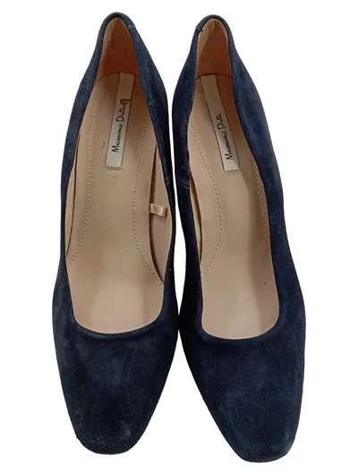 Massimo Dutti Damen Pumps Wildleder Blau Gr. 38 Stiletto 9cm