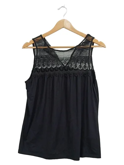 Hallhuber Damen Top Shirt Spitze Schwarz Gr. M Viskose Elegant