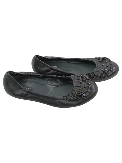 Paul Green Ballerinas Damen Leder Schwarz Nieten Rüschen Gr. 39