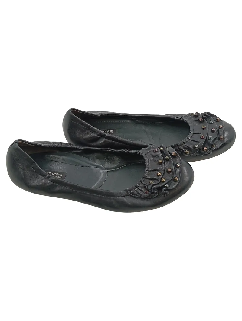 Paul Green Ballerinas Damen Leder Schwarz Nieten Rüschen Gr. 39 1