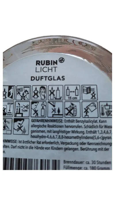 Rubin Licht Duftkerze Duftglas Zylinder Klassisch Weiß Blumenmuster 7cm