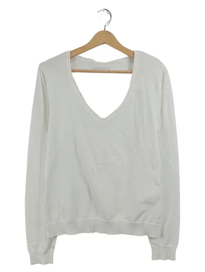 Mexx Damen Pullover V-Ausschnitt Weiß Gr. 40 L Basic Langarm