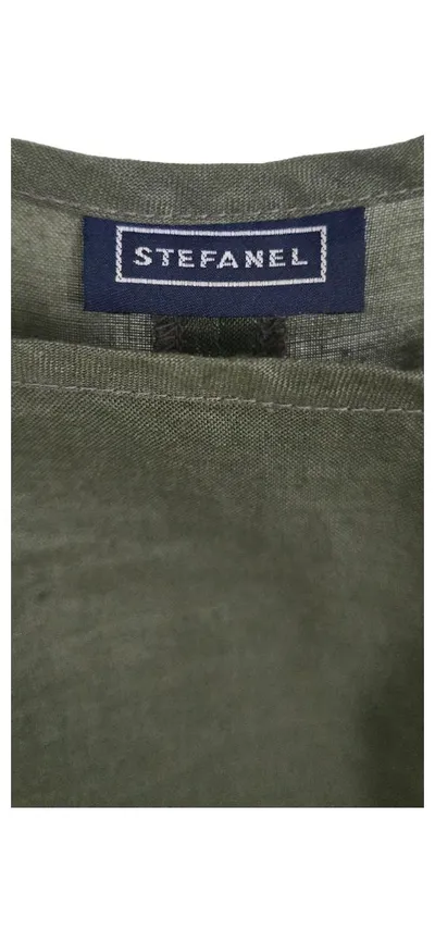 Stefanel Trägerkleid Damen Gr. M Oliv Ramie Sommerkleid Maxi Lang