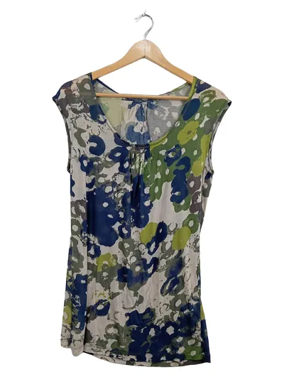René Lezard Damen Top Gr. 38 Modal Blumenmuster Mehrfarbig Blau Grün