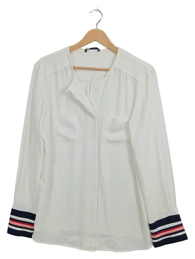 Laurèl Damen Bluse Weiß Maritim Streifen Ärmel Gr. 38 Triacetat