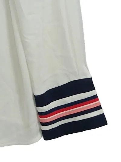 Laurèl Damen Bluse Weiß Maritim Streifen Ärmel Gr. 38 Triacetat