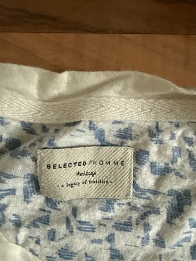 Selected Homme T-Shirt Herren Gr. S Weiß Blau Muster Heritage