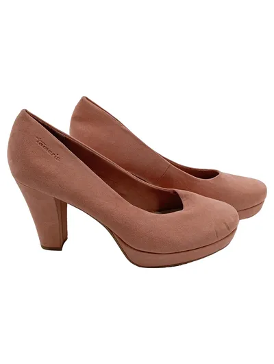 Tamaris Damen Pumps Plateau Rosa Wildleder-Optik Gr. 40 Blockabsatz