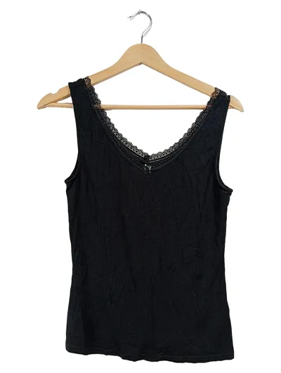 ever.me Damen Top Spitze V-Ausschnitt Schwarz Gr. S Rippstrick