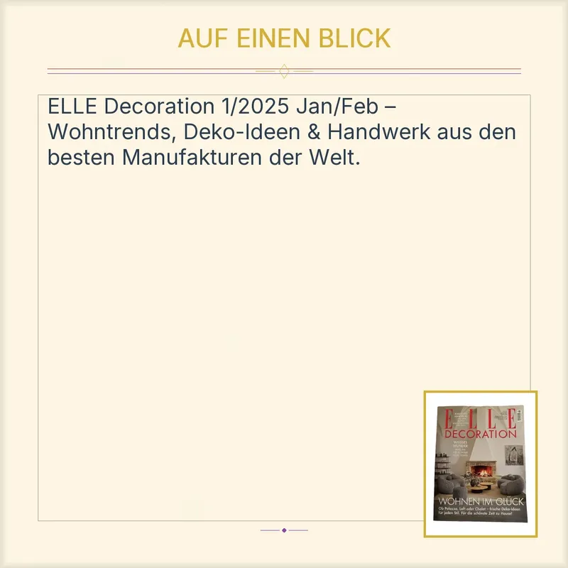 ELLE DECORATION Zeitschrift 1, 2025 Januar, Februar Wohnen im Glück Deko-Ideen 2