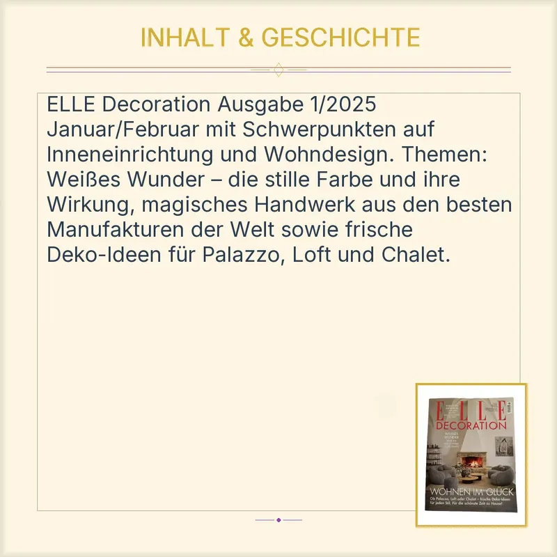 ELLE DECORATION Zeitschrift 1, 2025 Januar, Februar Wohnen im Glück Deko-Ideen 3