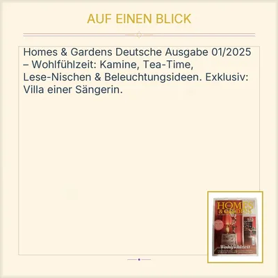 Homes & Gardens Deutsche Ausgabe 01, 2025 Magazin für schönes Wohnen