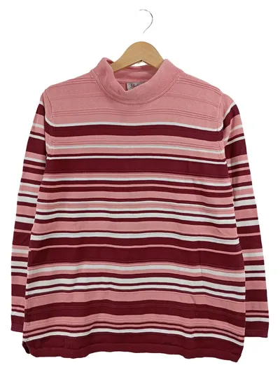Malva Damen Pullover Rosa Gestreift Rollkragen Gr. 38 M 100% Baumwolle