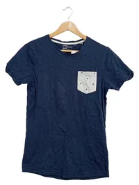 Fishbone T-Shirt Herren Gr. S Blau Slim Fit Brusttasche Casual 1